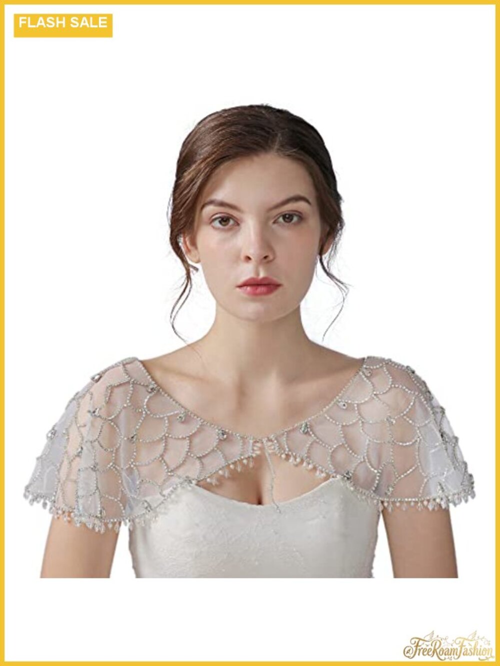 Rhinestone Bridal Bolero Shawl Tulle Mesh Wrap Shrug for Wedding